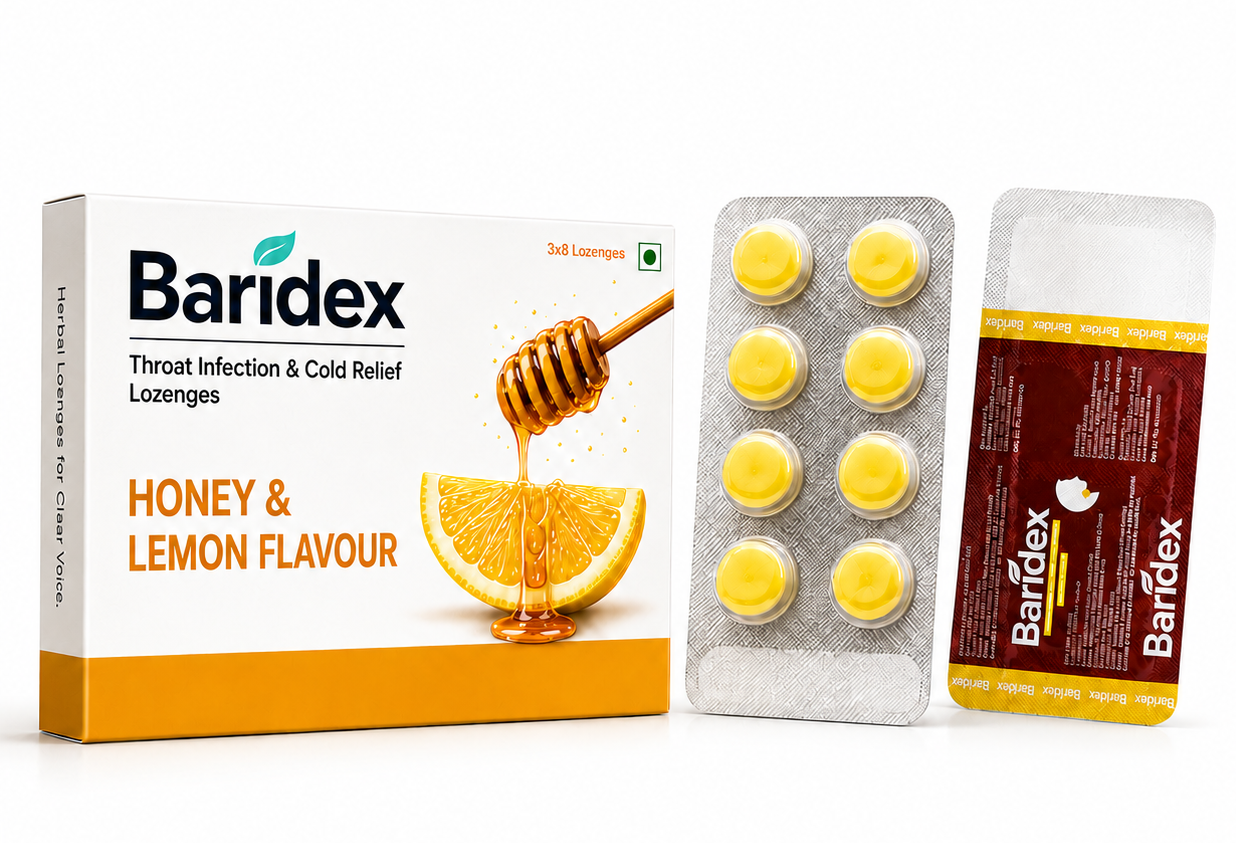 Baridex Honey & Lemon pack — 3 x 8 Lozenges