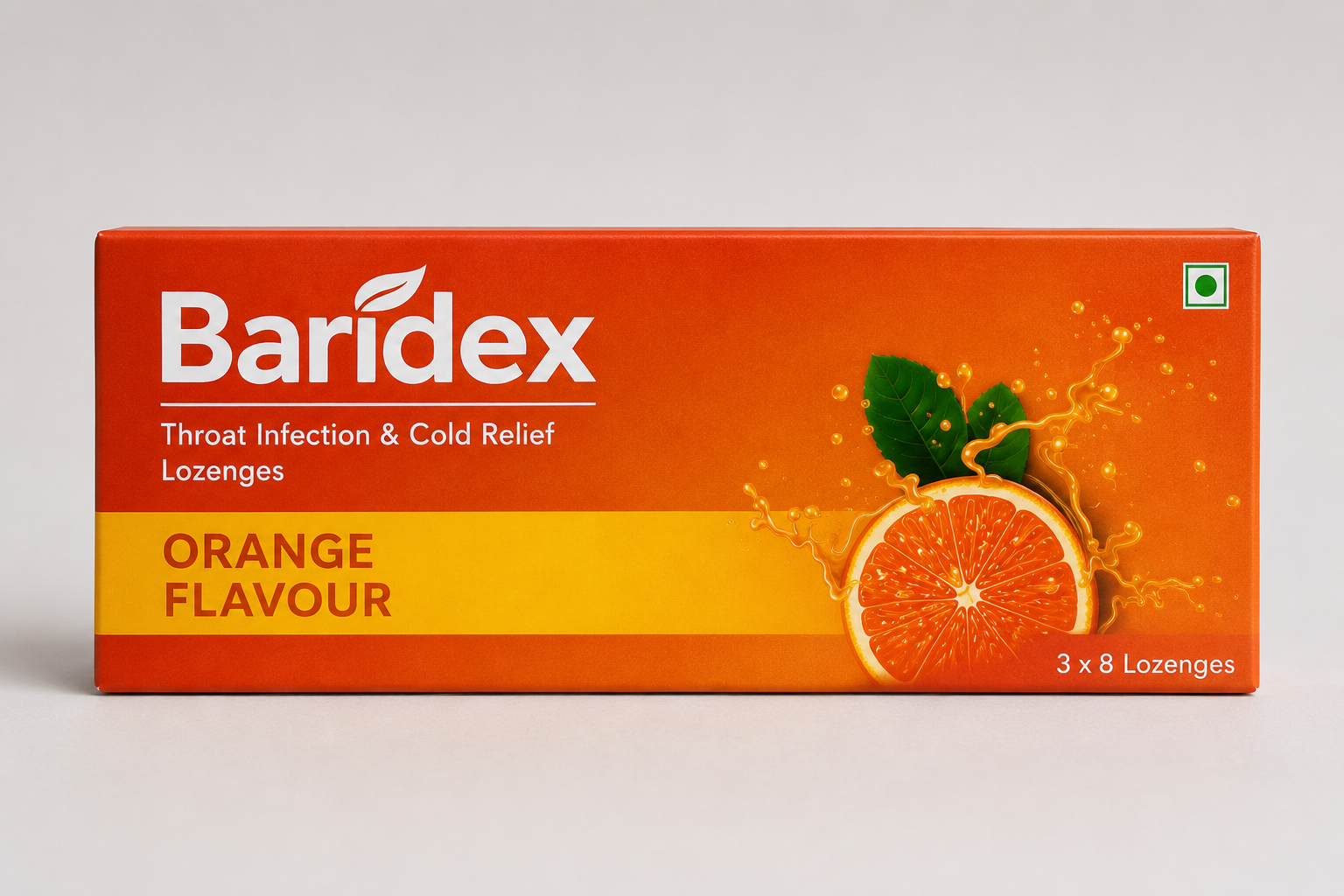 Baridex Orange Flavour lozenges pack, 3 x 8 lozenges